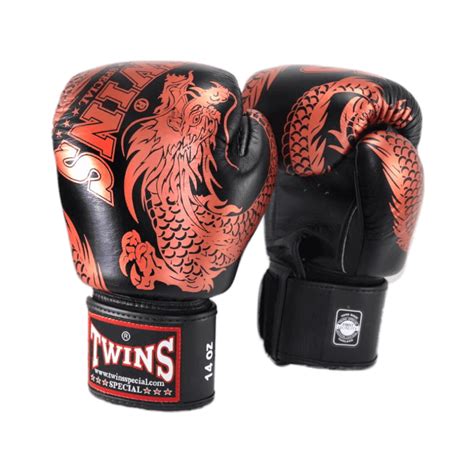 Luvas De Muay Thai Boxe Twins Special Black Copper Dragon Romano