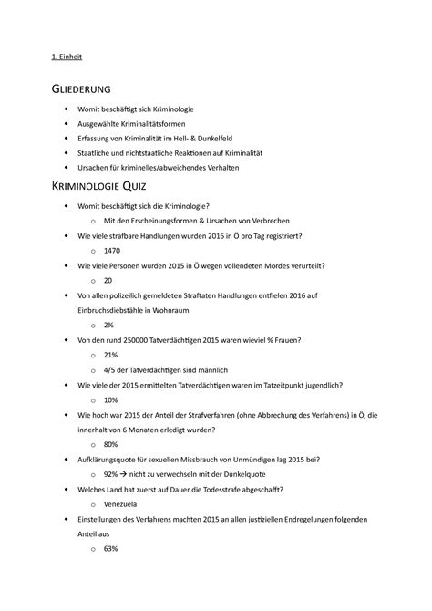 Grundlagen der Kriminologie Einheit GLIEDERUNG Womit beschäftigt sich