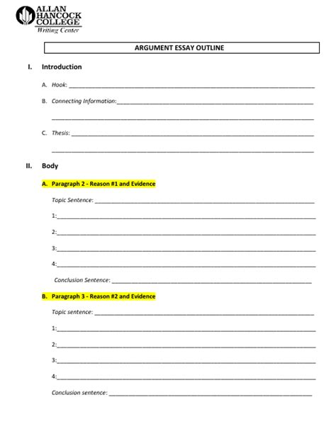 Argument Essay Outline Download Fillable Pdf Templateroller