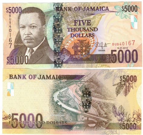 Jamaica 5000 Dollars 2010 Unc Wyntern Davenport Banknotes And Coins