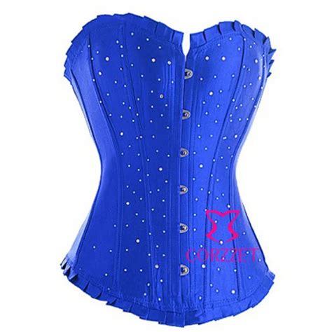 Hot Women Pleated Trim Blue Solid Satin Basque Sexy Shaper Waist