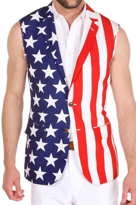 American Flag Print Sleeveless Suit Jacket The Tommy J