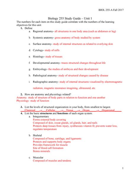 Biology Unit Study Guide Biol Fall Biology Study