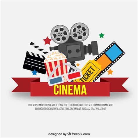 Red Cinema Ribbon With Movie Elements Free Vector