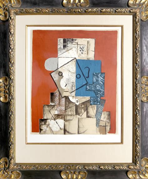 Visage Sur Fond Rouge Cubist Lithograph By Pablo Picasso For Sale At