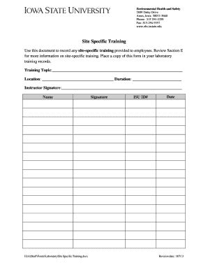 Fillable Online Site Specific Training Report Fax Email Print PdfFiller