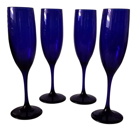 Vintage Cobalt Blue Libbey Glass Champagne Flutes Set Of 4 Chairish