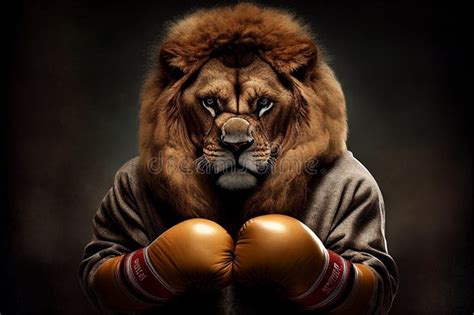 Portrait Of A Lion In A Tracksuit And Boxing Gloves Ai Generated