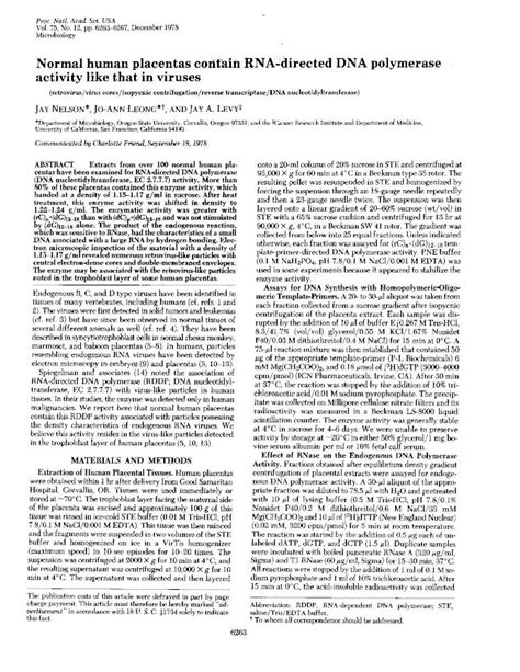 PDF Normal Human Placentas Contain RNA Directed DNA Polymerase