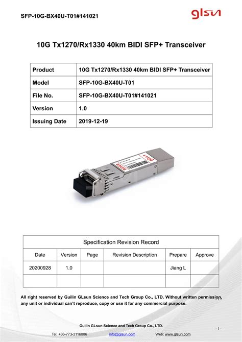 Sfp 10g Bx40u 1270nm 1330nm 40km Bidi Optical Module 141021 Pdf