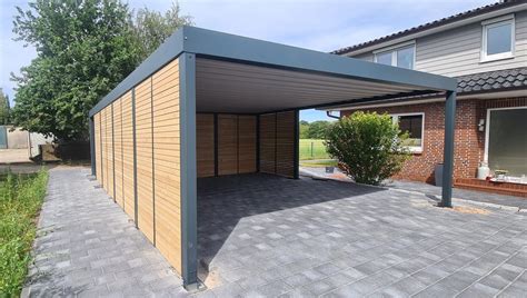 Design Carport F R Autos Mit Ger Teraum Doppelcarport Metall