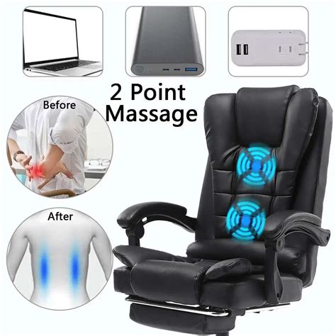 Adjustable Executive Massage Office Chair Reclining High Back Chair Big Tall Leather Ergonomic ...