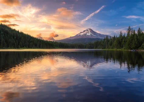 Japan Sunlight Landscape Mountains Sunset Sea Mount Fuji Lake