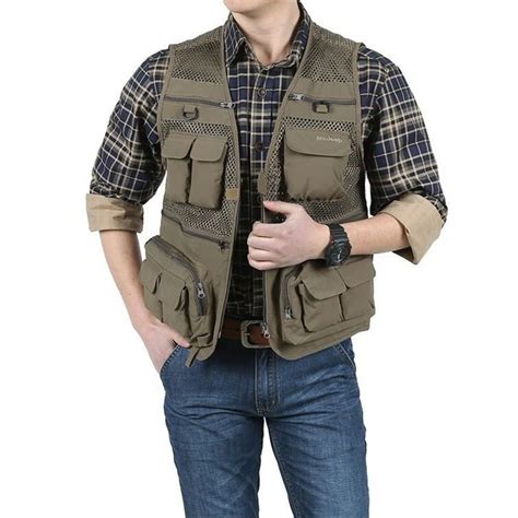 Cameraman Vest Summer Men Reporter Vest Multi Pockets Sleeveless Khaki