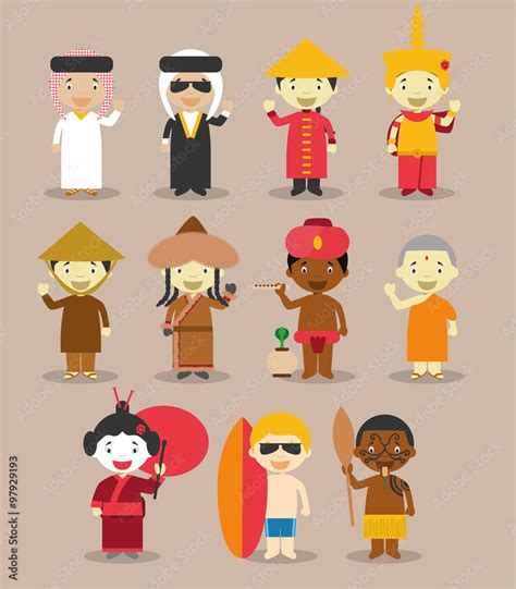 Ilustraci N De Vector Ni Os Y Nacionalidades Del Mundo Set Asia Y