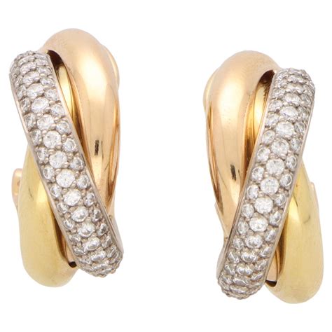 Cartier Diamond Tricolor Gold Trinity Hoop Earrings At Stdibs