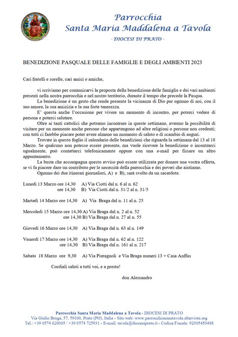 Benedizione Pasquale Delle Famiglie E Degli Ambienti Settimana