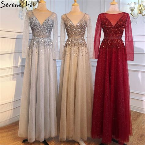 Serene Hill Wine Red A Line Evening Dresses 2023 Dubai Beading Long