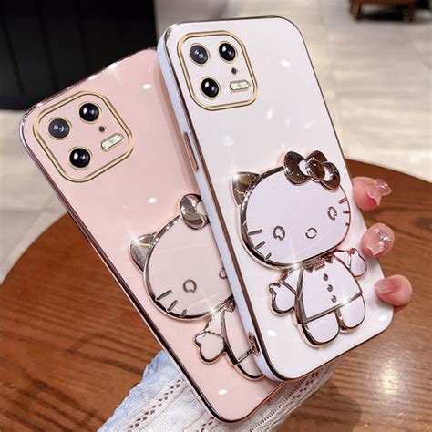 Hello Kitty Mirror Bracket Case For Xiaomi Redmi Note 12 4g 5g Turbo Plus 12s 11 11s 10 9 9s 8