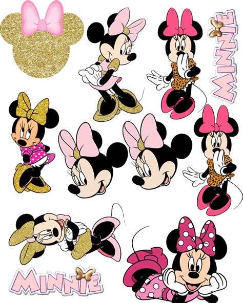 Minnie Mouse Stickers Are Shown In Pink And Gold