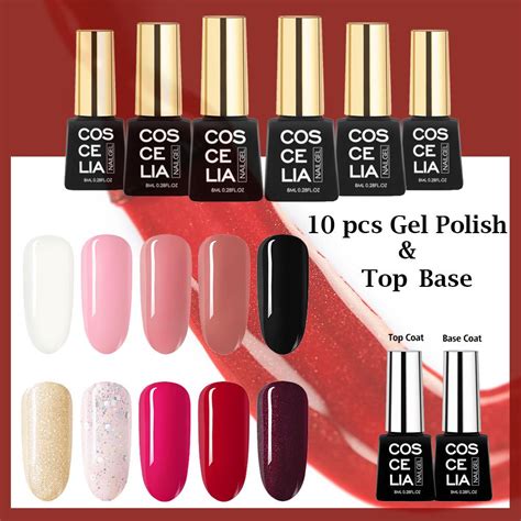 COSCELIA 10 Gel Polish Colors Soak Off Gel Nail Polish Top Base Coat UV