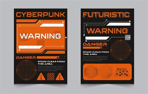 Premium Vector Two Posters For Cyberpunk Warning And Danger