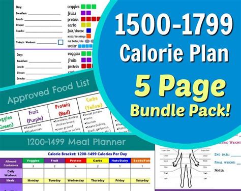 21 Day Portion Control Diet Plan Printables 1200 1499 Calorie Container Tracking Sheets