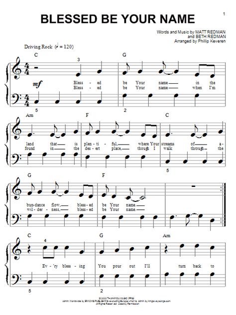 Blessed Be Your Name Arr Phillip Keveren By Matt Redman Sheet Music