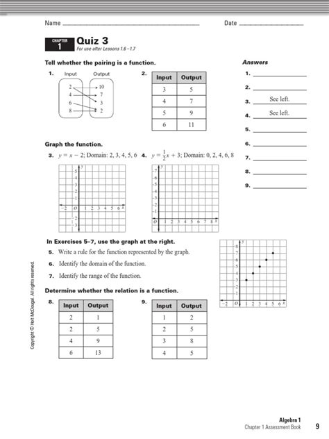 Holt Algebra 1 Chapter 01 Quiz 3 Function Mathematics Mathematical Relations