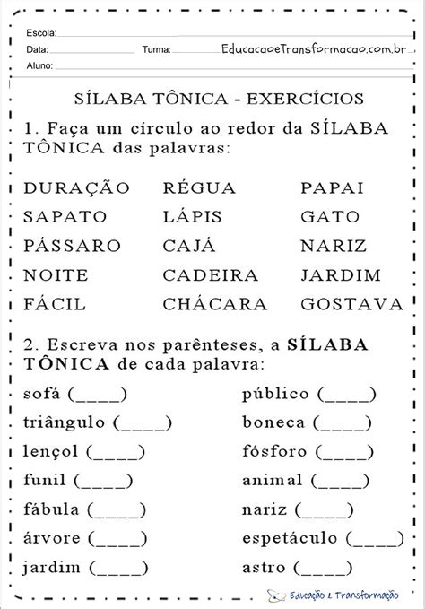 Silabas Tonicas 3 Ano