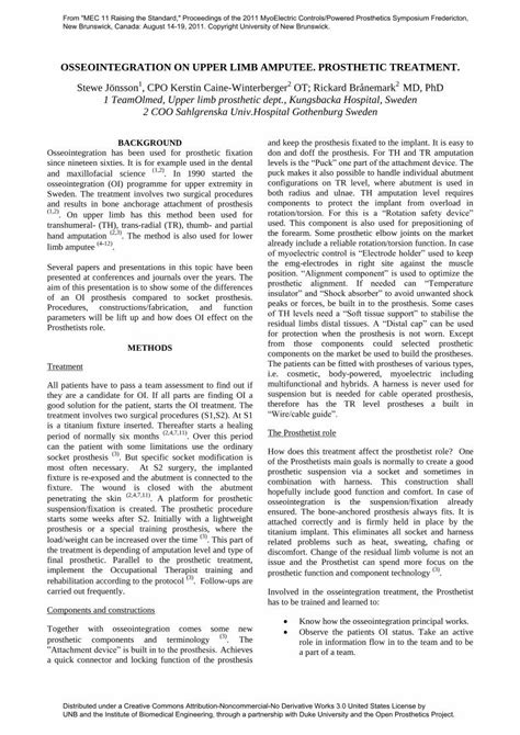 Pdf Osseointegration On Upper Limb Amputee Prosthetic Treatment