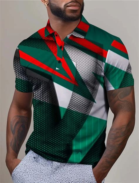 Geometria 3D Masculina P Lo Manga Curta Camisa Casual De Golfe Poli