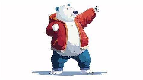 Premium Vector Cartoon Dabbing Dance Polar Bear With Winter Clothing