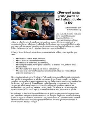 Por Que Tantan Gente Joven Se Est Alejando De La Fe Pdf