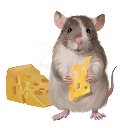 Mouse and Large Pieces of Cheese. Watercolor Drawing Stock Illustration ...