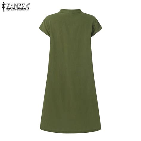 Cheap Zanzea Summer Casual V Neck Short Sleeve Cotton Dress Joom