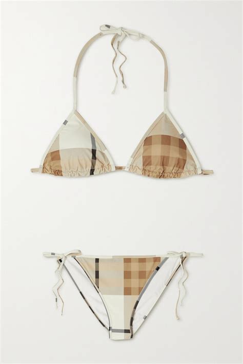 Burberry Checked Triangle Bikini Neutrals ShopStyle Two Piece Swimsuits