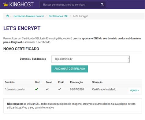 Como Instalar O Certificado Ssl Lets Encrypt Kinghost