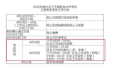 2019年江西社会工作者考试时间安排【6月22、23日】