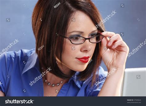 Headshot Cute Brunette Wearing Glasses Stock Photo Shutterstock