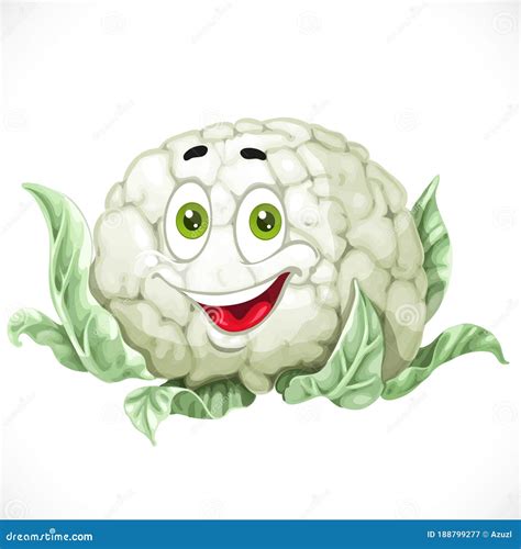 Caricatura Coliflor Sonriente Aislada En Fondo Blanco Ilustración del