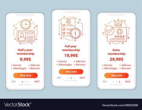 Membership Prices Onboarding Mobile App Screens Vector Image