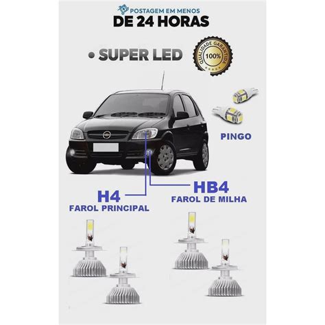 Kit 4 Lampada Super LED Farol E Milha Celta Prisma 2006 2007 2008 2009