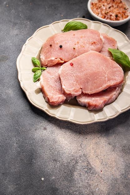 Carne De Porco Crua Cortada Fatia Bife Refei O Fresca Comida Lanche Na