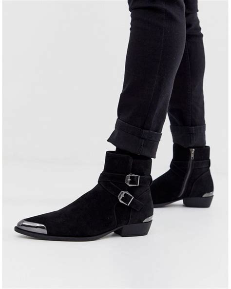 Asos Cuban Heel Western Chelsea Boots In Black For Men Lyst