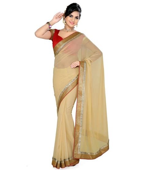 Saree Swarg Beige Georgette Saree Buy Saree Swarg Beige Georgette