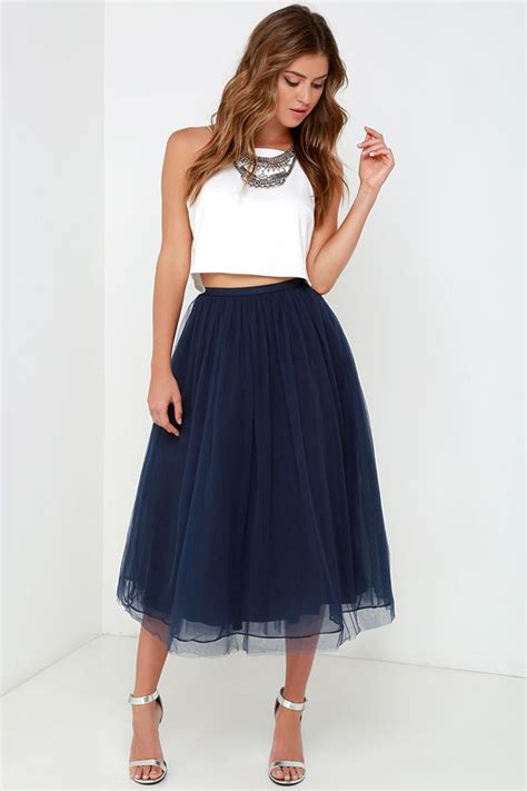 Give It A Twirl Navy Blue Tulle Midi Skirt Tulle Midi Skirt Style