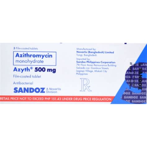 Azyth Azithromycin Monohydrate Mg Film Coated Tablet S Price In