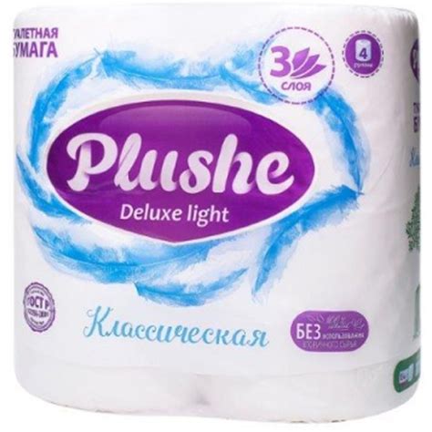 Туалетная бумага Plushe Deluxe Light, трехслойная, 4 рулона в упаковке ...