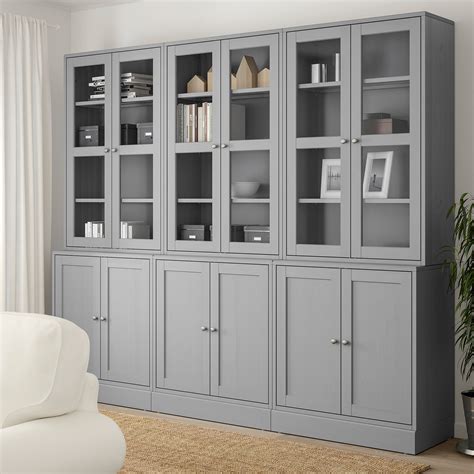 HAVSTA storage combination w glass-doors grey 243x47x212 cm | IKEA Latvija